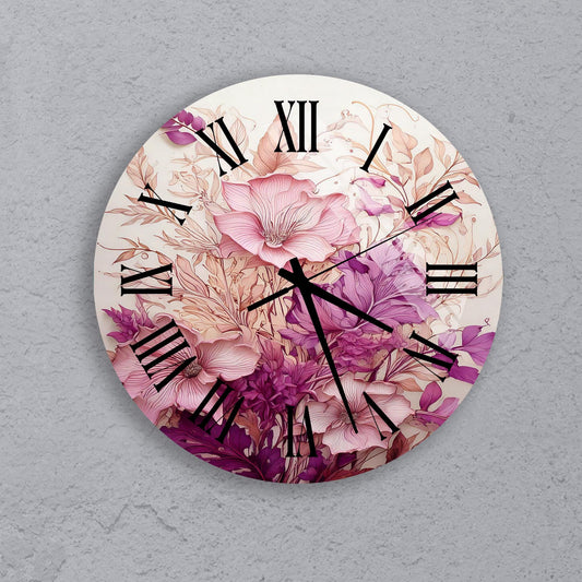 a clock with flowers painted on the face of it