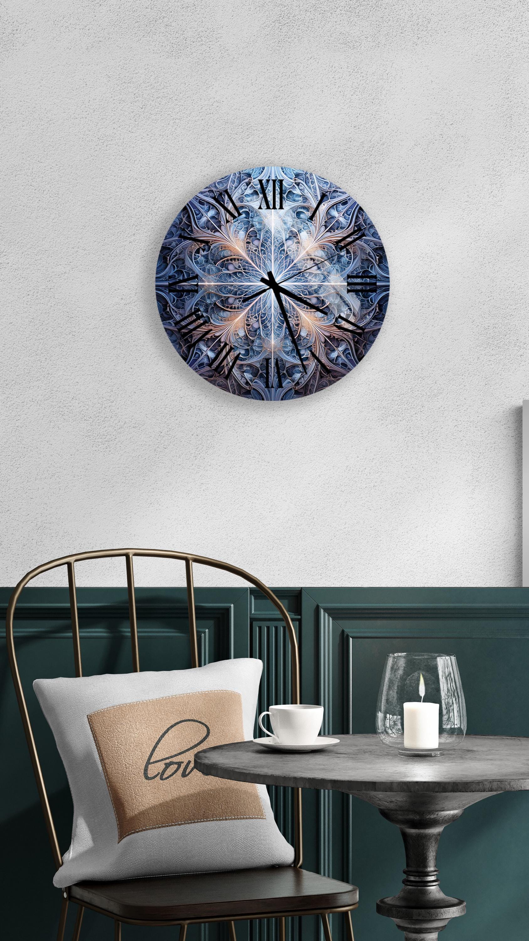 a clock on a wall above a table