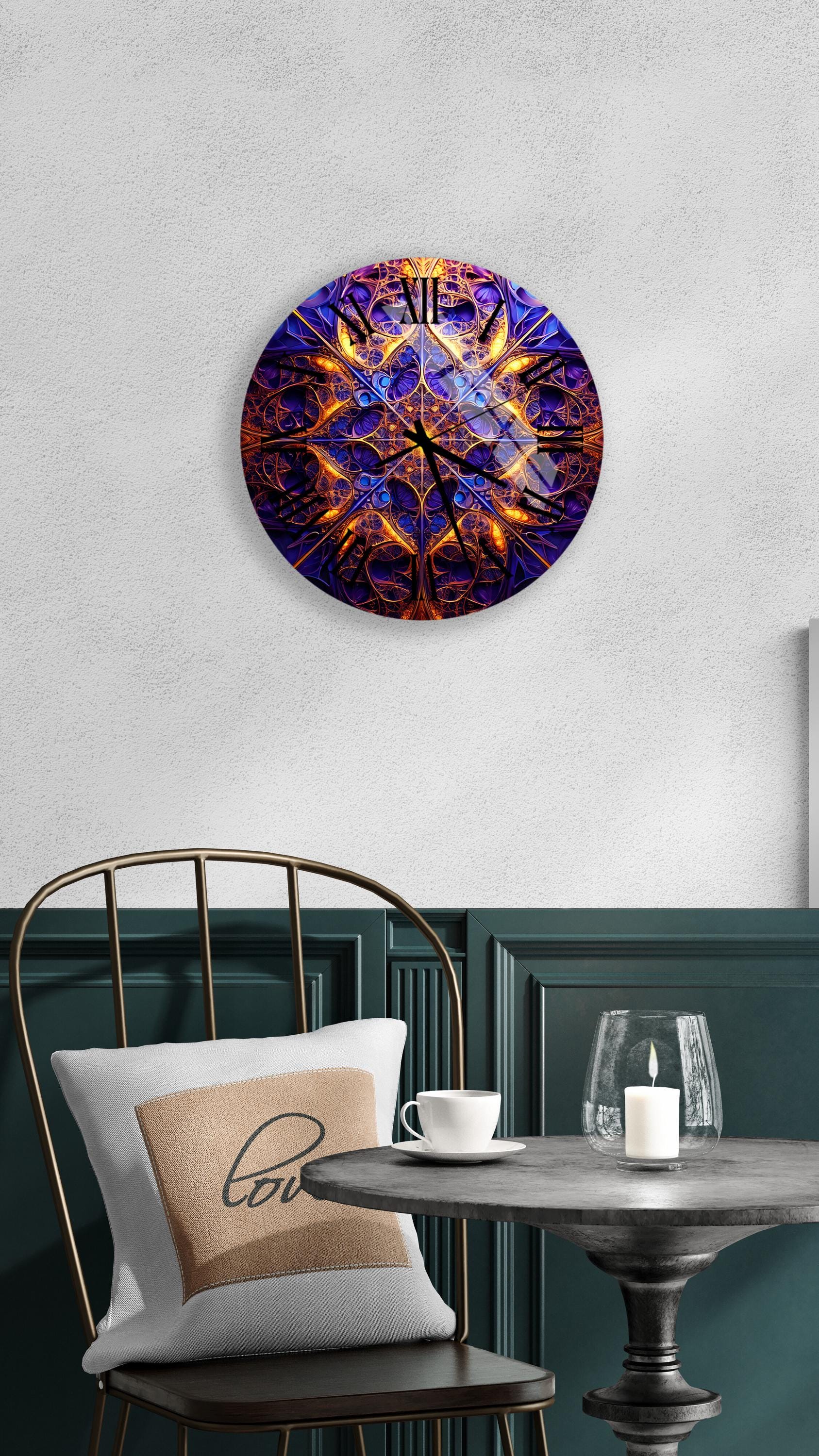 a clock that is on the wall above a table