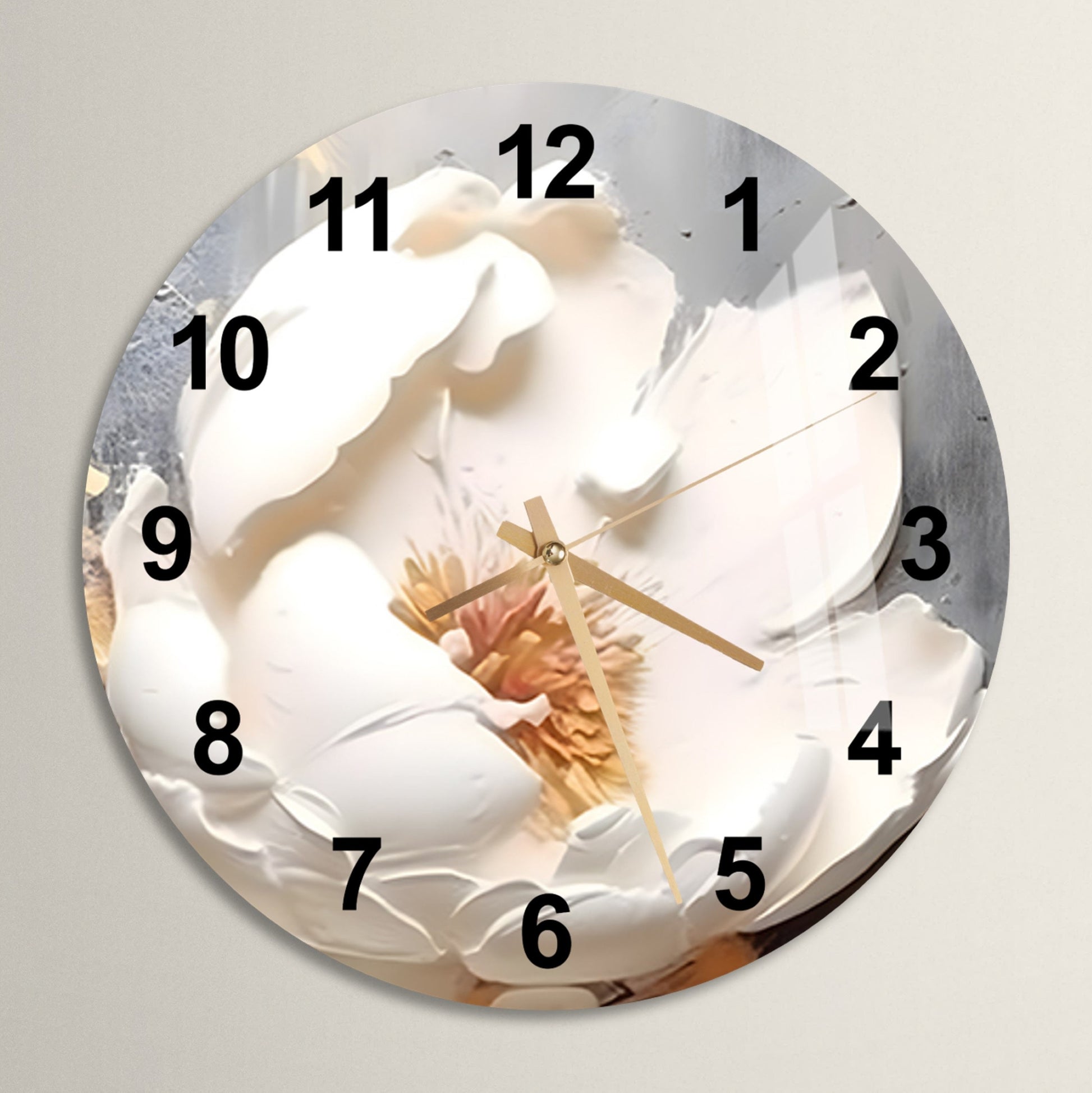 a clock with a white flower painted on it