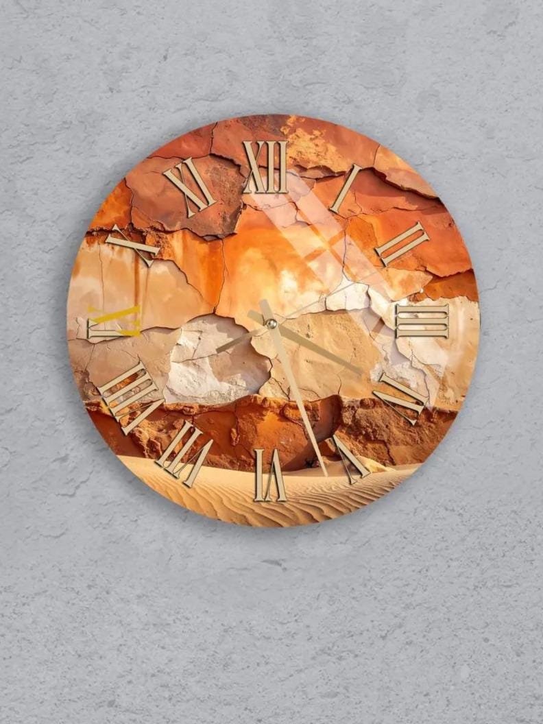 a collection of six round wall clocks with different designs, all set against a gray background.