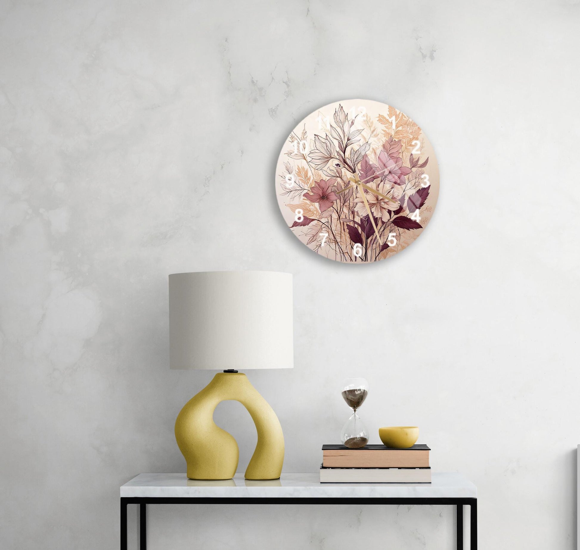 a table with a lamp and a vase on it