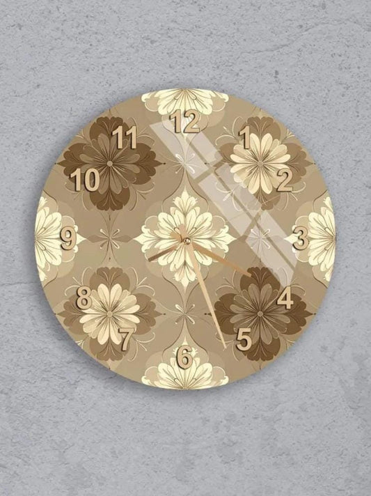 six round wall clocks with floral designs on their faces, arranged in a grid pattern on a gray background.
