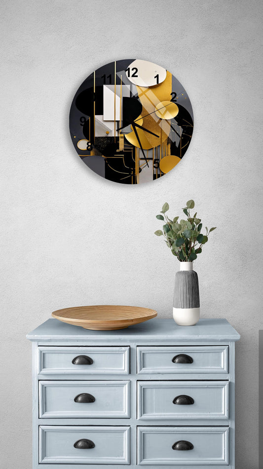 a clock on a wall above a dresser