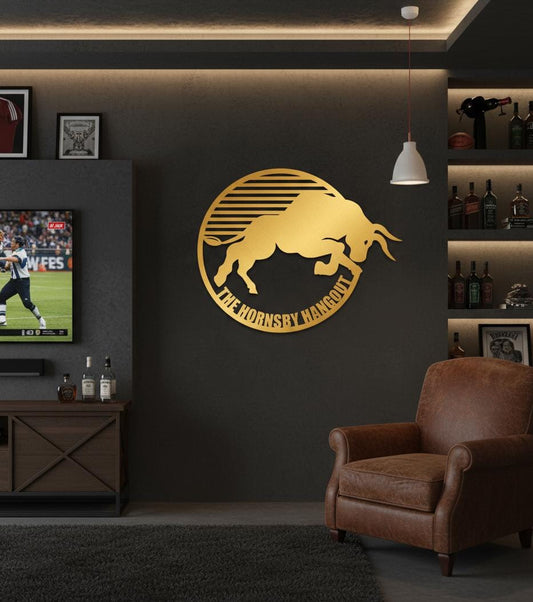Personalized Metal Bull Art - Large Custom Home Decoration | Matte Gold