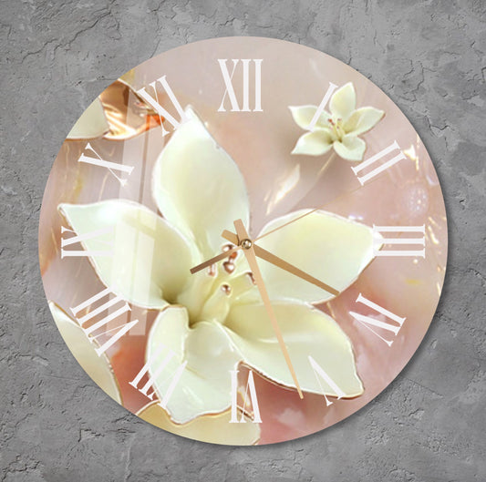 a clock with a flower on the face of it