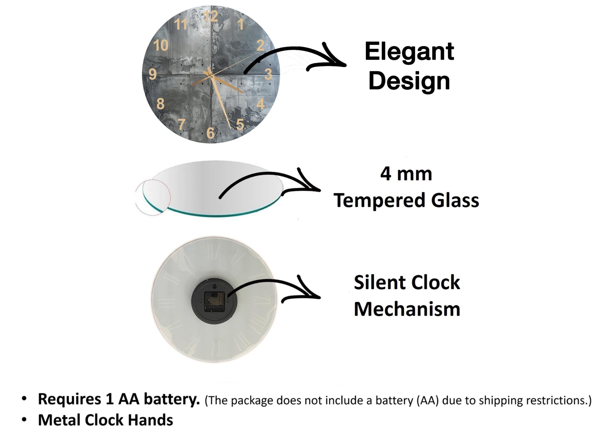 The image is a diagram comparing three different clock designs, each with its own features and specifications.