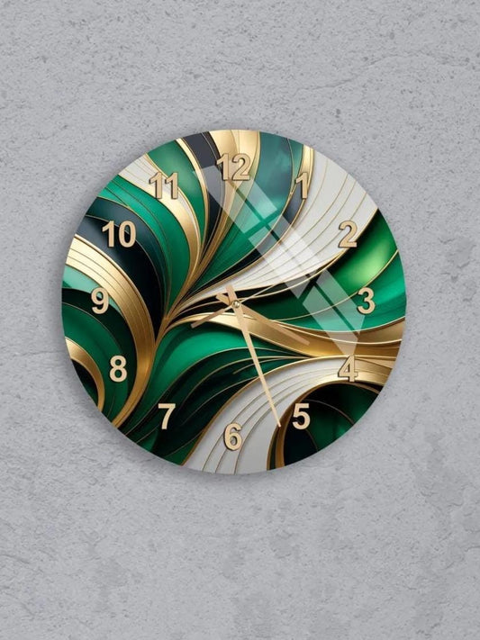 six round wall clocks with unique designs, arranged in a grid pattern on a gray background.