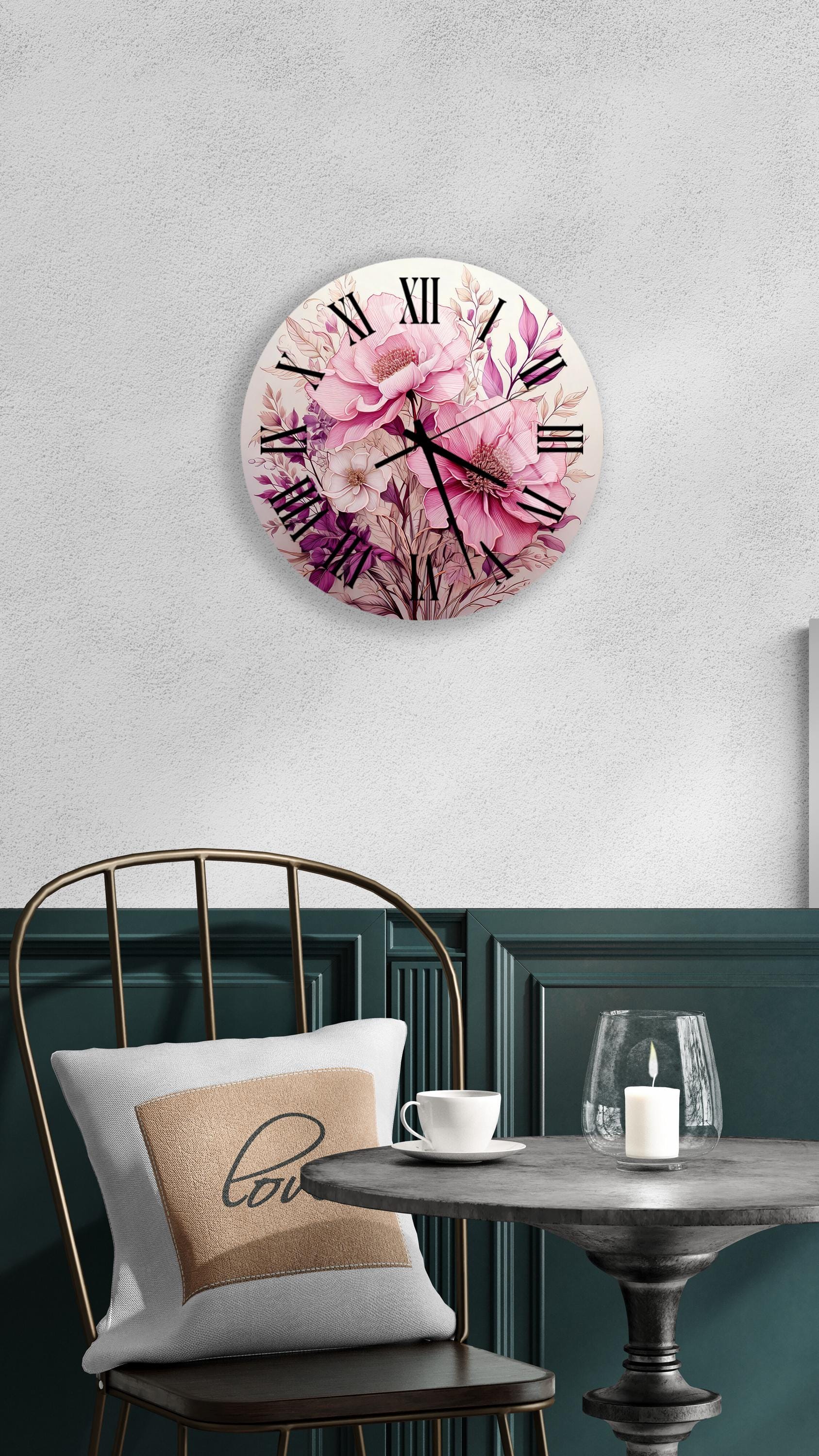 a clock on the wall above a table