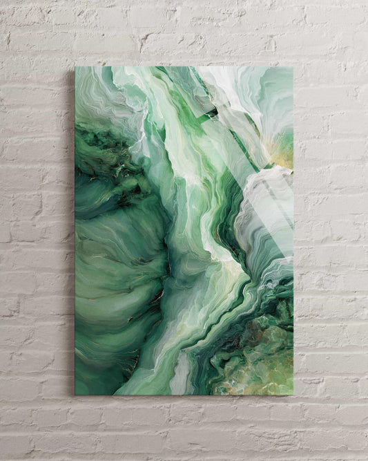 Emerald Green Wall Art – Abstract Marble Decor on Durable Tempered Glass Print