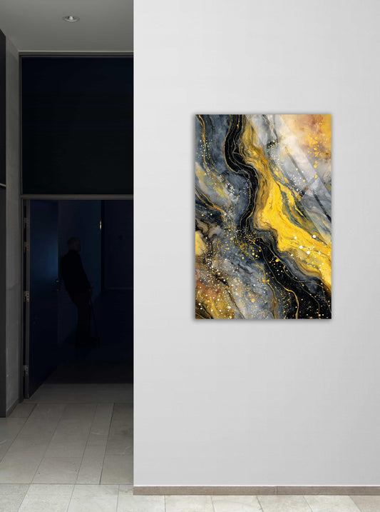 Tempered Glass Wall Art - Abstract Gold Black Marble Decor | Luxury Home Accent