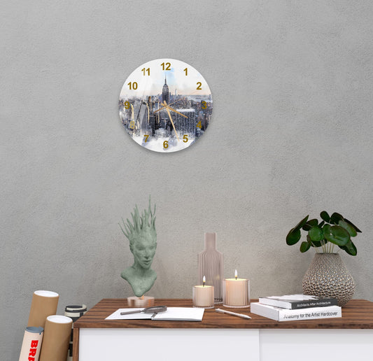 Tempered Glass Wall Clock - Gold New York Wall Art | Modern Silent Decor