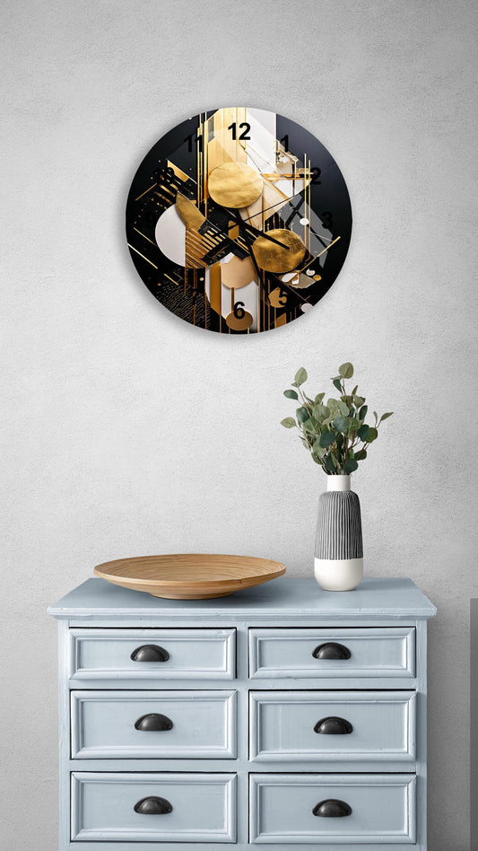 a clock on a wall above a dresser