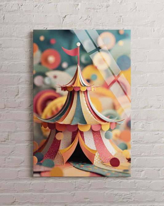 Whimsical Circus Tent Wall Art – Tempered Glass Decor, Colorful Carnival Print