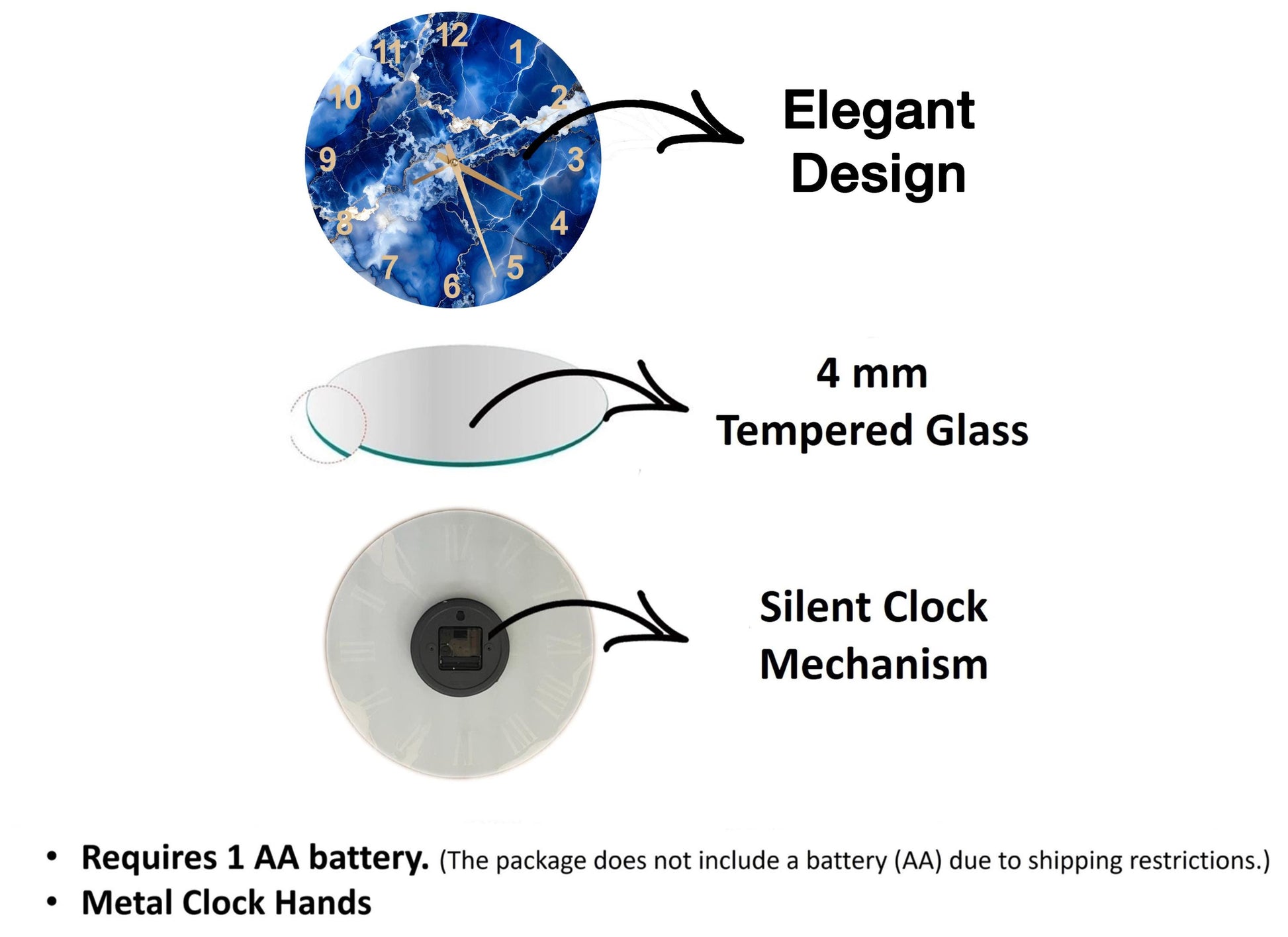 The image is a diagram comparing three different clock designs, each with its own features and requirements.