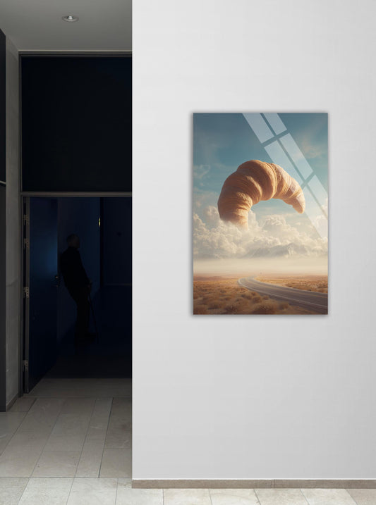 Giant Croissant Wall Art – Surrealism Wall Art | Tempered Glass Print, Glossy Finish