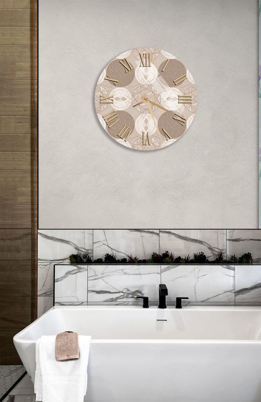 Tempered Glass Wall Clock – Beige Abstract Circle Design | Silent Oversized Decor