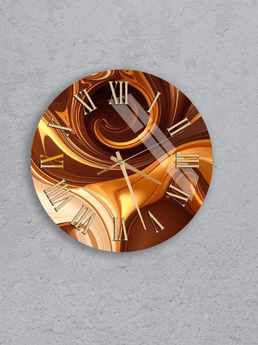 six round wall clocks with unique designs, all set against a gray background.