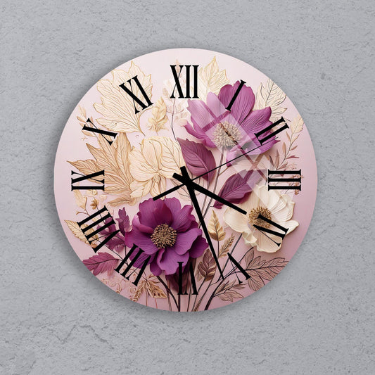 a clock with flowers painted on the face of it