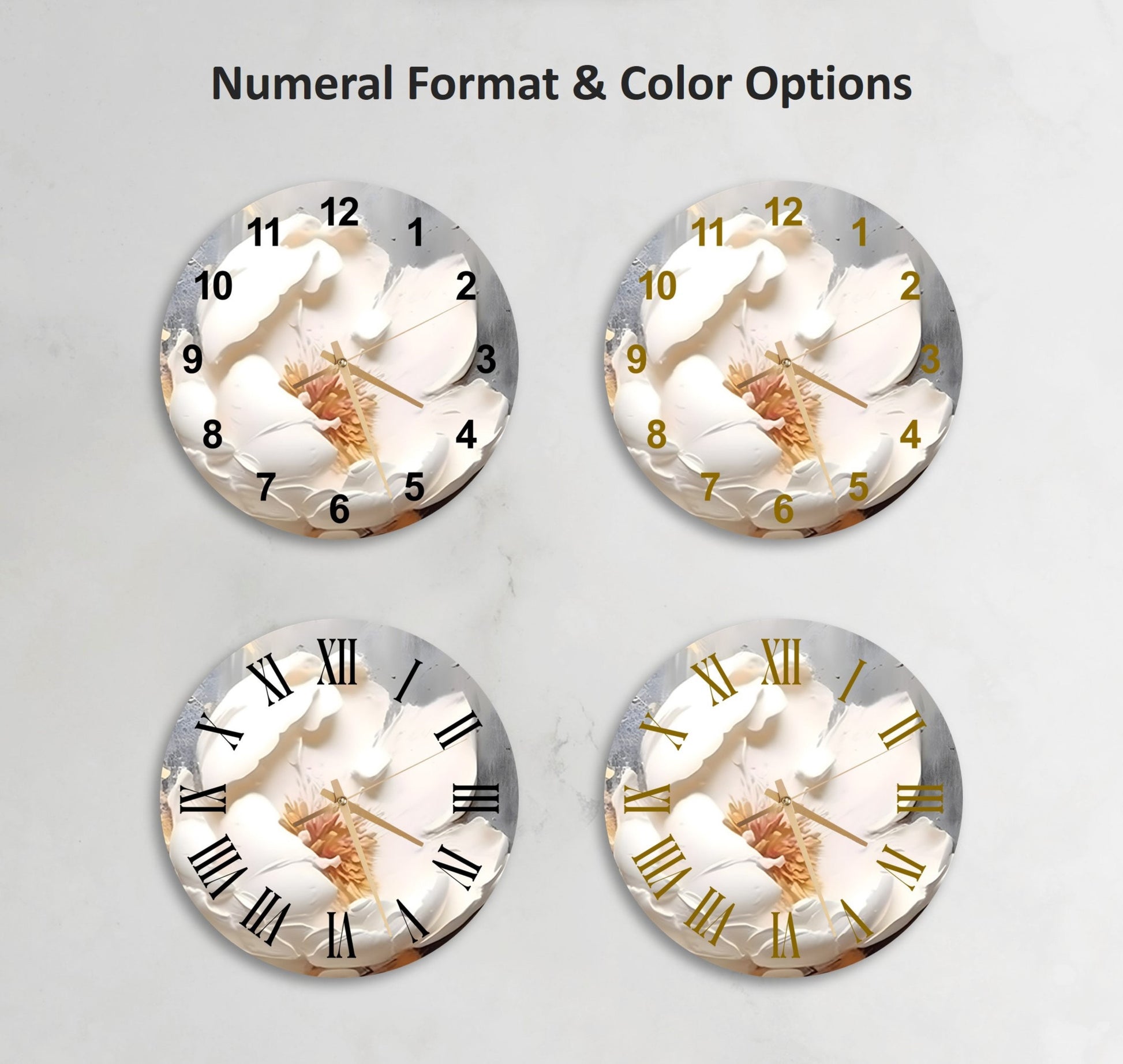 three clocks with different designs on them on a wall