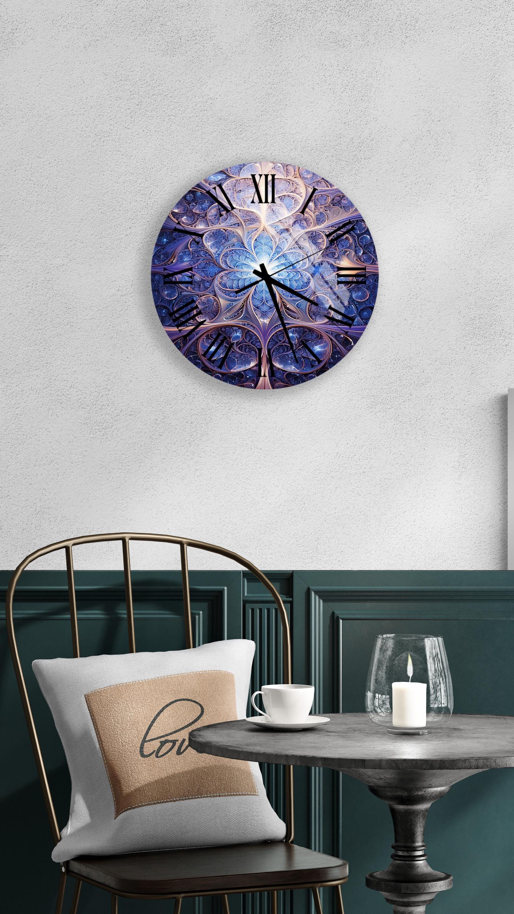 a clock that is on the wall above a table