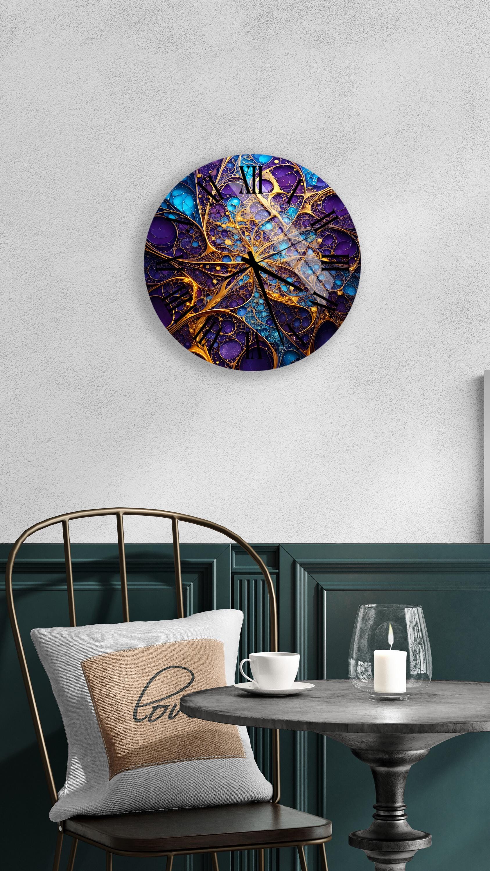 a clock on a wall above a table