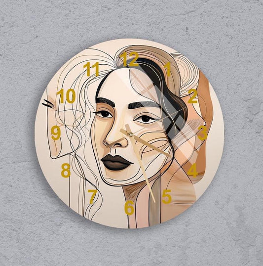 Abstract Glass Wall Clock – Modern Tempered Glass Clock | Beige Black Decor