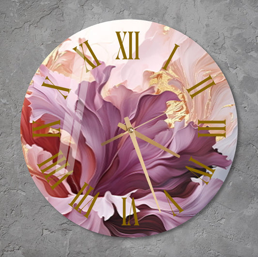 a clock with a painting of a flower on it