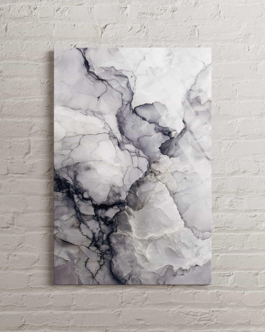 Abstract Tempered Glass Wall Art - Grey Marble Decor | Modern Stone Texture Print