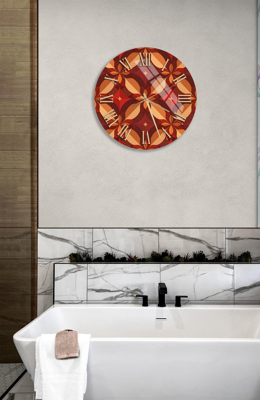 Tempered Glass Wall Clock - Brown Retro Style | Mid Century Modern Decor