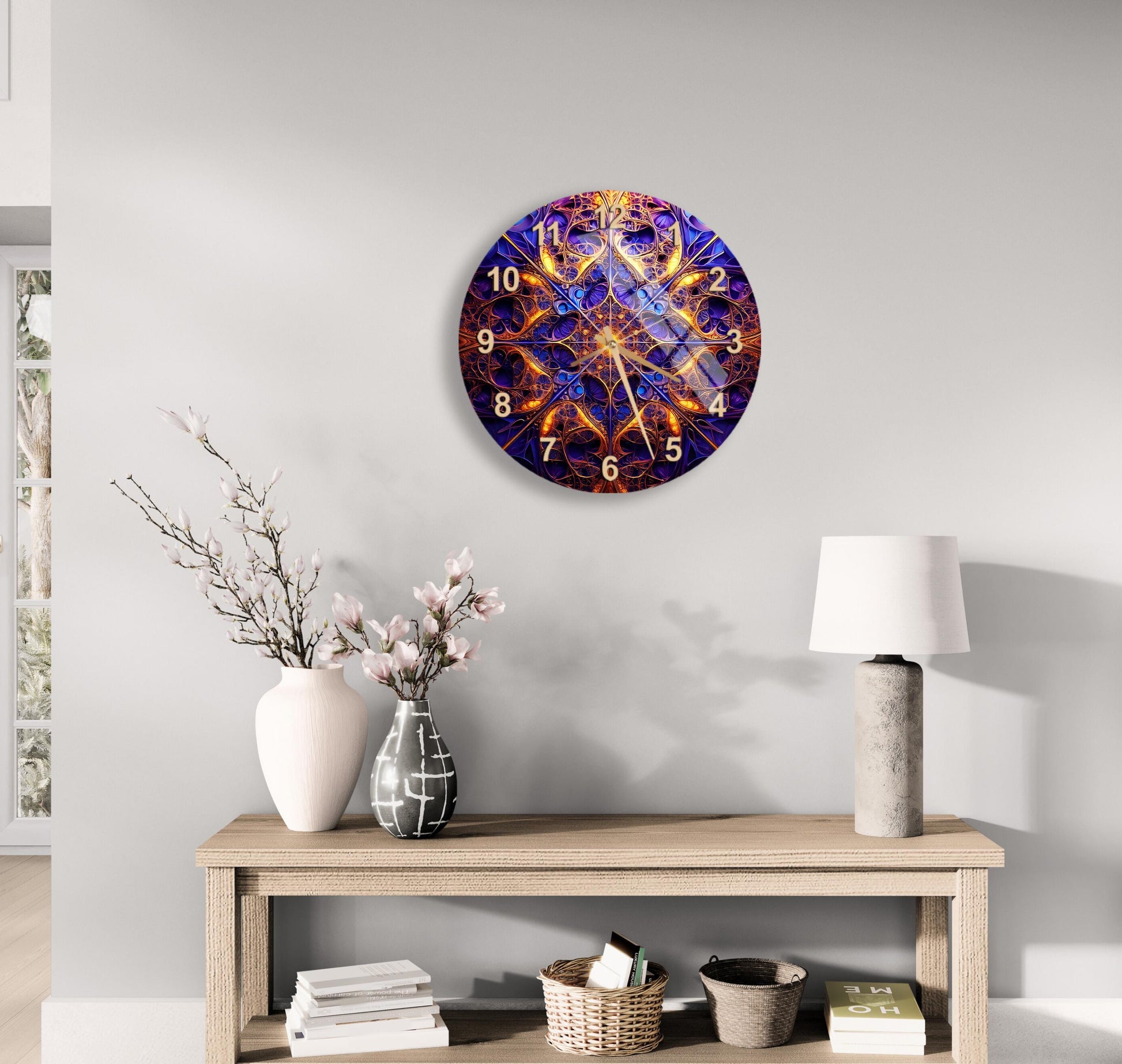 a clock on the wall of a living room