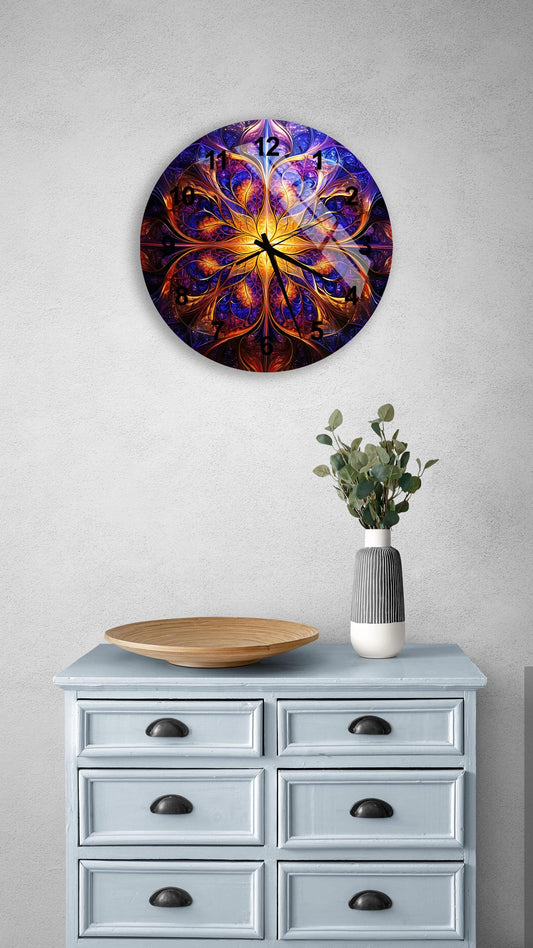 a clock on a wall above a dresser