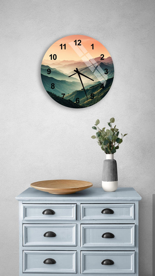 a clock on a wall above a dresser