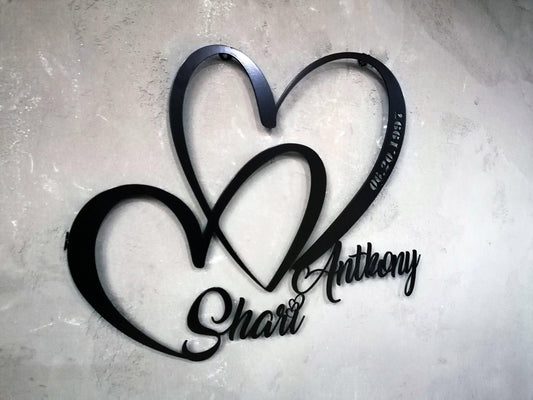 Personalized Wedding Gift - Custom Metal Wall Art Heart Sign with Date