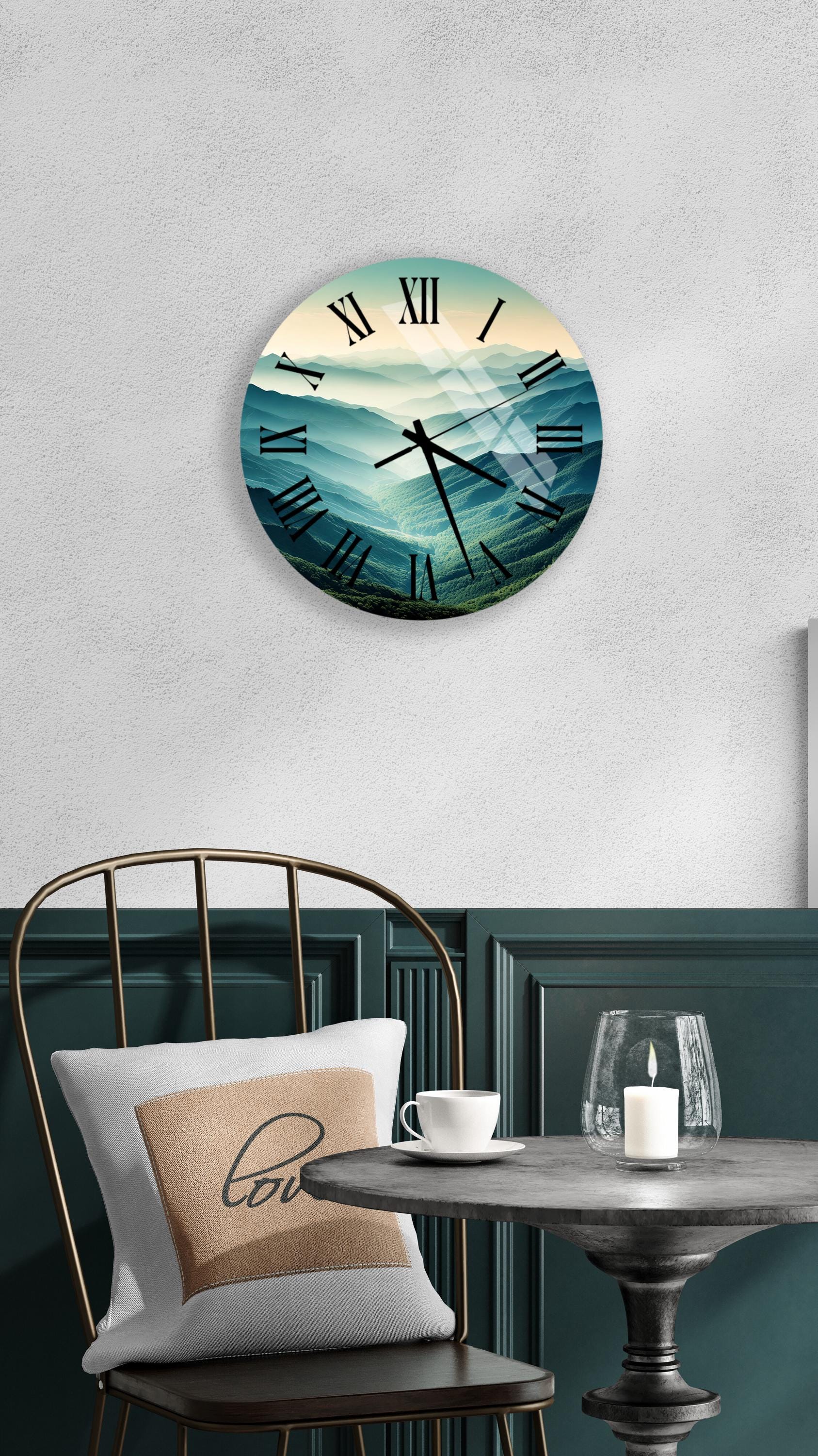 a clock that is on the wall above a table