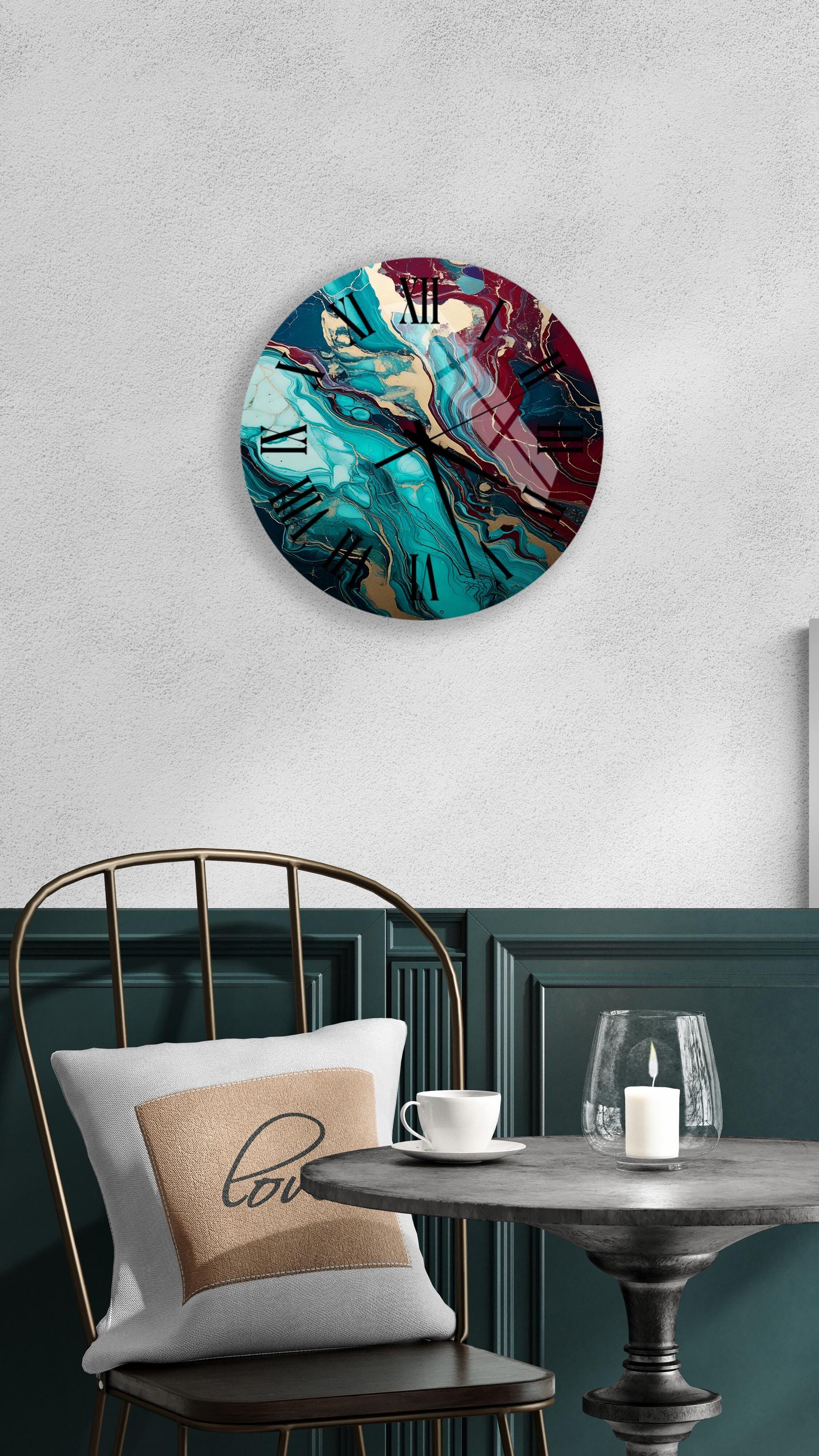 a clock on a wall above a table