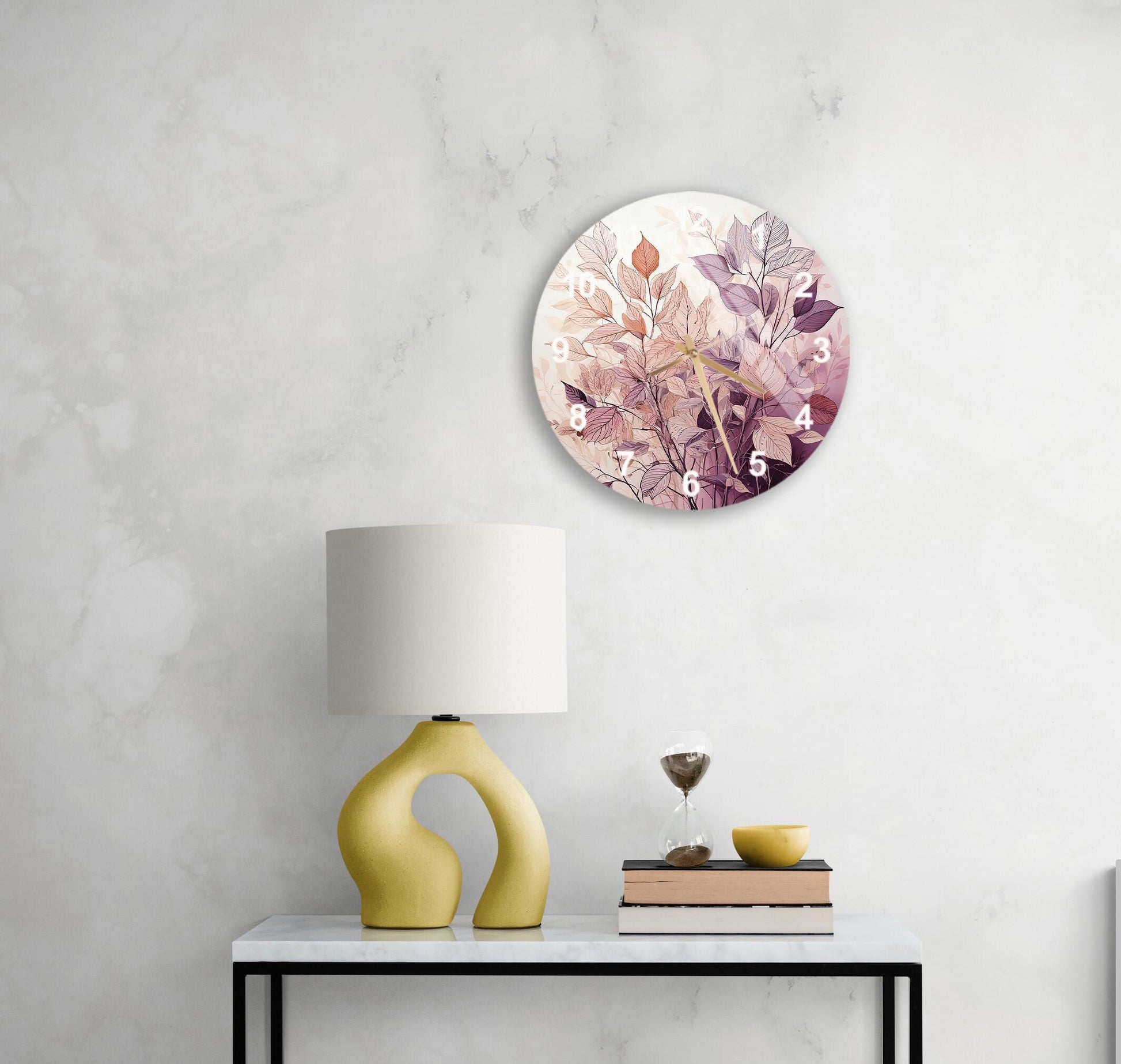 a table with a lamp and a vase on it