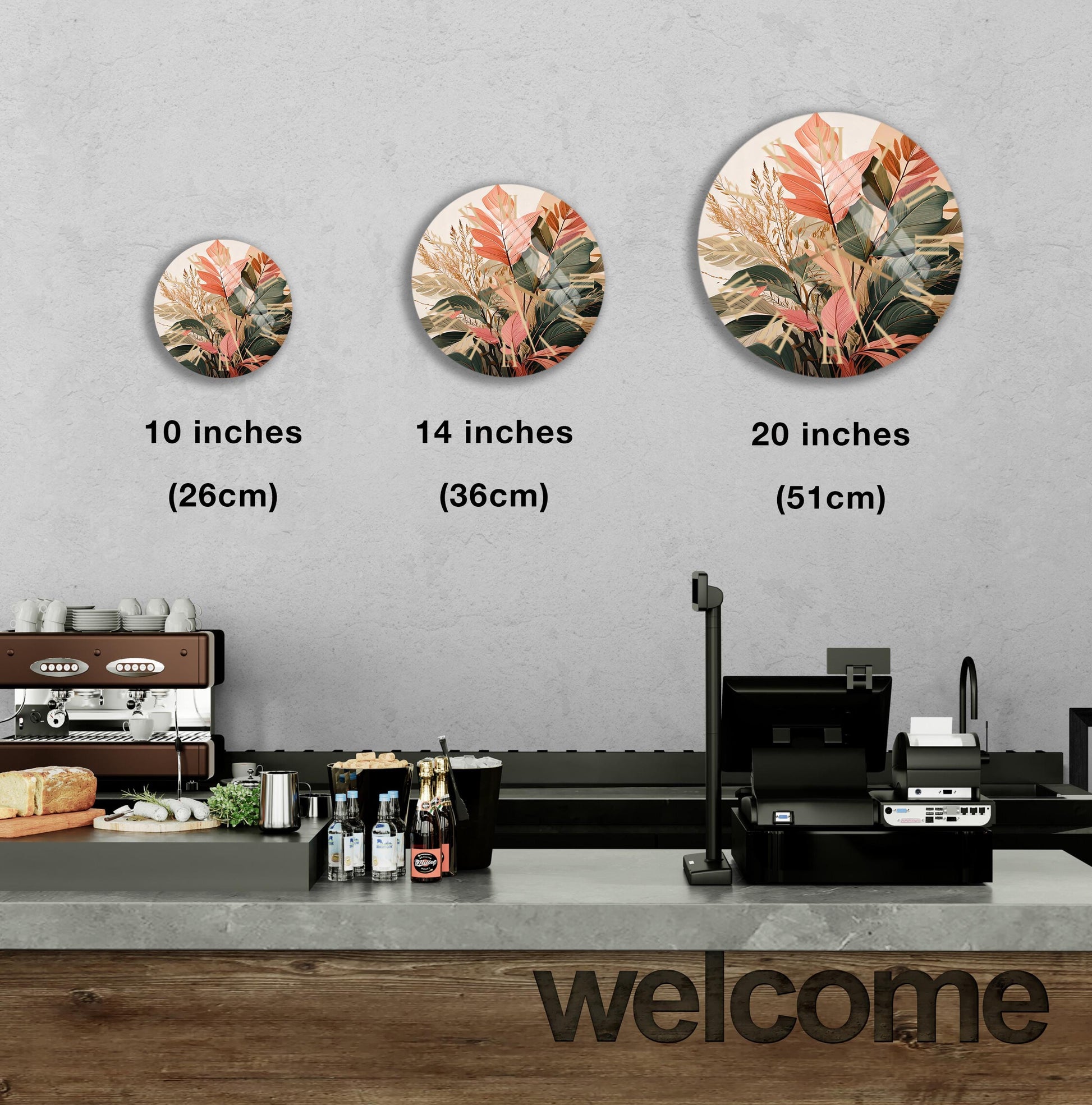 a coffee shop counter with three coffee machines