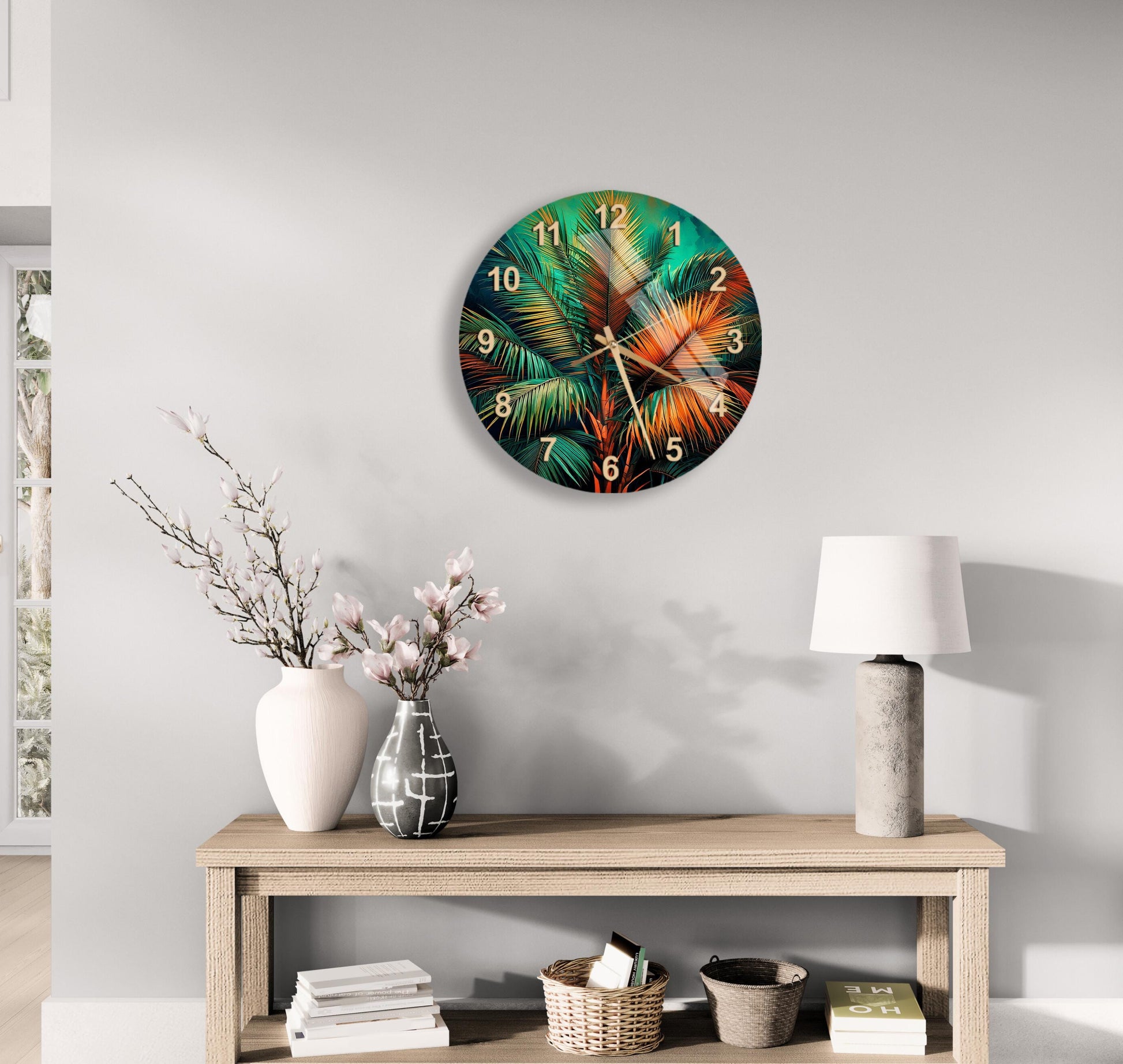 a clock on the wall of a living room