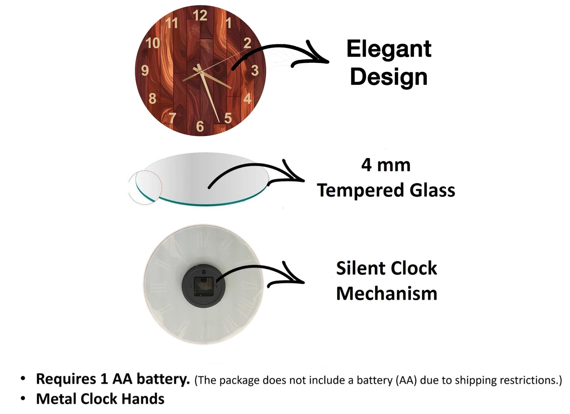 The image is a diagram comparing three different clock designs, each with its own features and specifications.