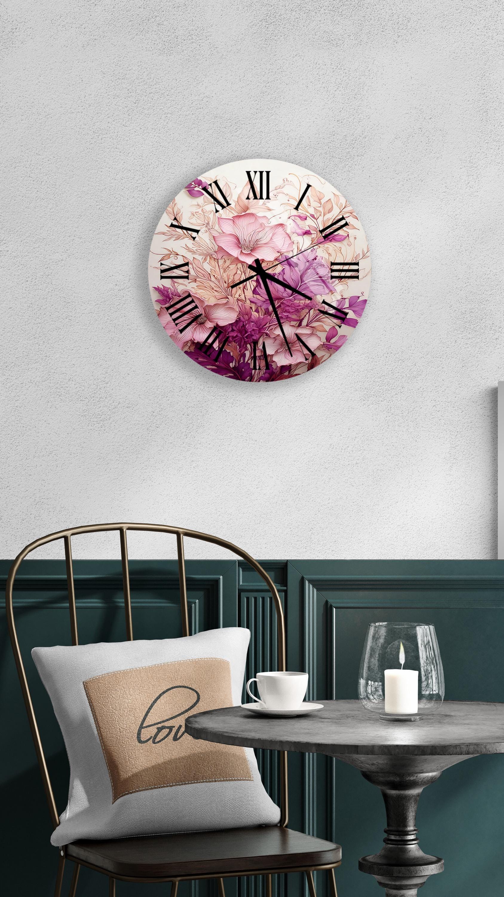 a clock on the wall above a table
