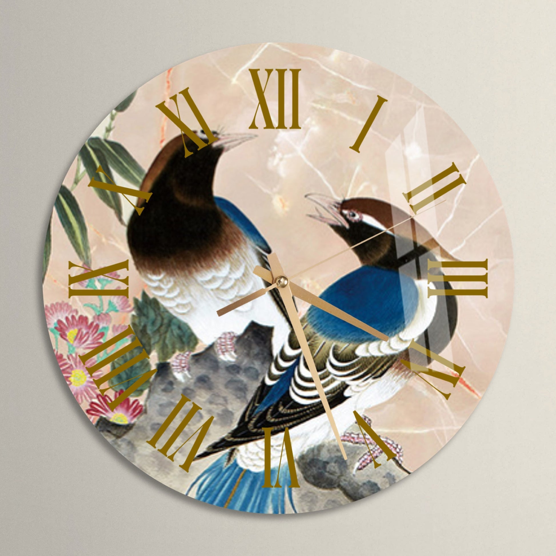 a clock with a bird painted on it