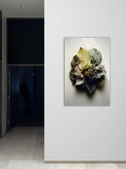 Tempered Glass Wall Art - Botanical Leaf Print | Earthy Tone Modern Decor