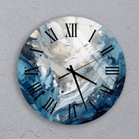 Abstract Glass Wall Clock – Tempered Glass Clock with Ink Brushstroke Design