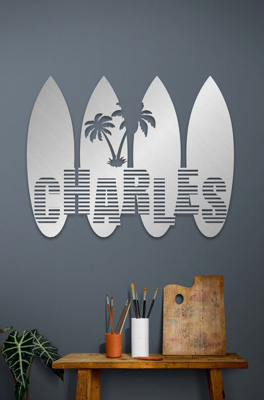 Custom Surfboard Wall Art - Coastal Home Decor | Personalized Metal Sign