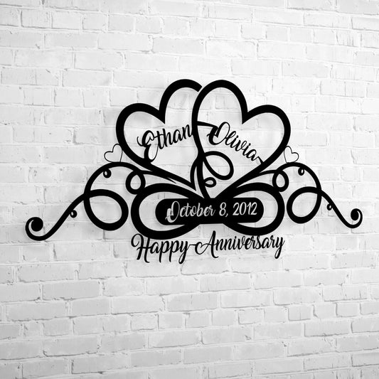 Personalized Metal Wall Art - Custom Heart Infinity Design | Gold Anniversary Gift