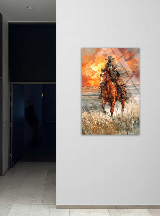 Tempered Glass Wall Art - Western Home Decor | Rustic Farmhouse Stallion Print