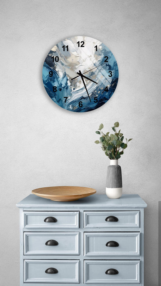 Abstract Glass Wall Clock – Tempered Glass Clock with Ink Brushstroke Design