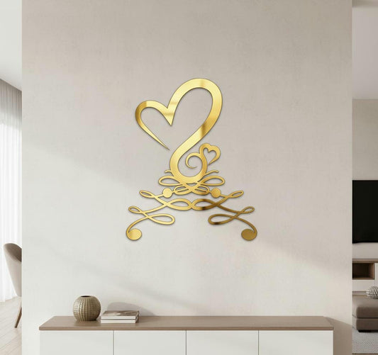 Gold Metal Wall Art - Shiny Heart Swirl Abstract Metal Wall Decor for Living Room