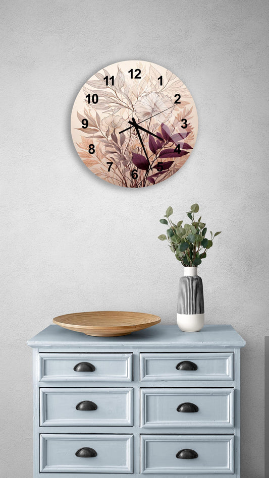 a clock on a wall above a dresser